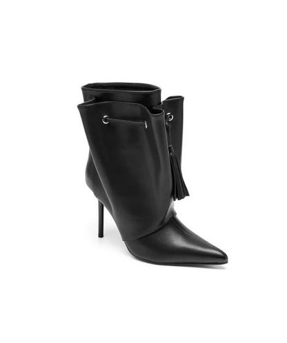 BOTTINES FEMME NOIRES EN CUIR VEGAN À TALON AIGUILLE ET BOUT POINTU MISS POMPOM