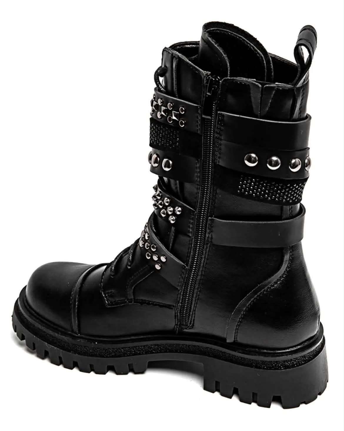 BOTTINES RANGERS CLOUTÉES À BOUCLES – NOIR
