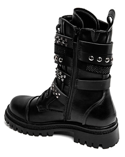 BOTTINES RANGERS CLOUTÉES À BOUCLES – NOIR