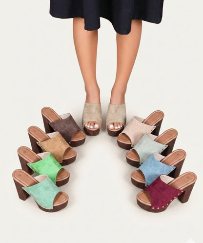 Mules à Plateforme cloutées - Élégance Rétro-Chic Marron