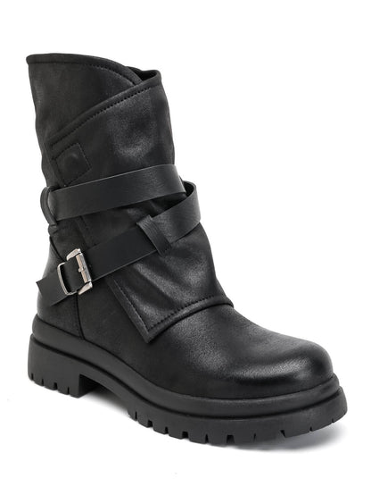 BOOTS NOIRES BIKER DOUBLES BOUCLES MISS ALLY