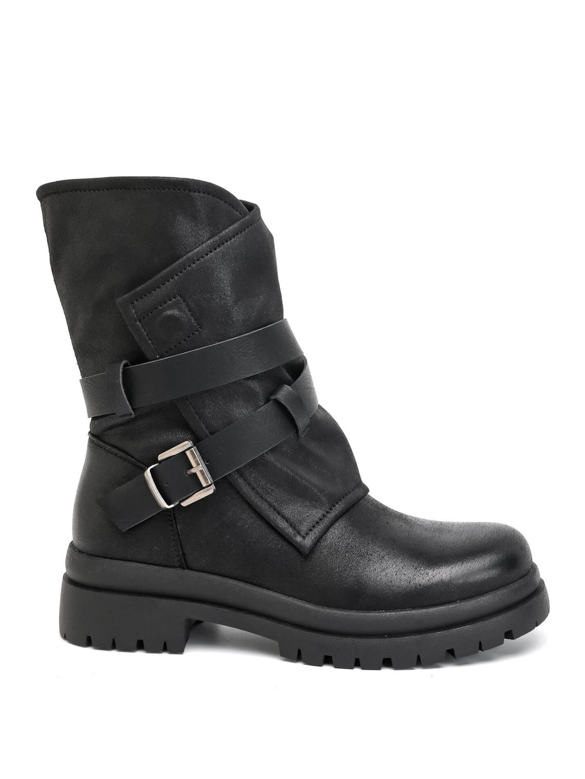 BOOTS NOIRES BIKER DOUBLES BOUCLES MISS ALLY