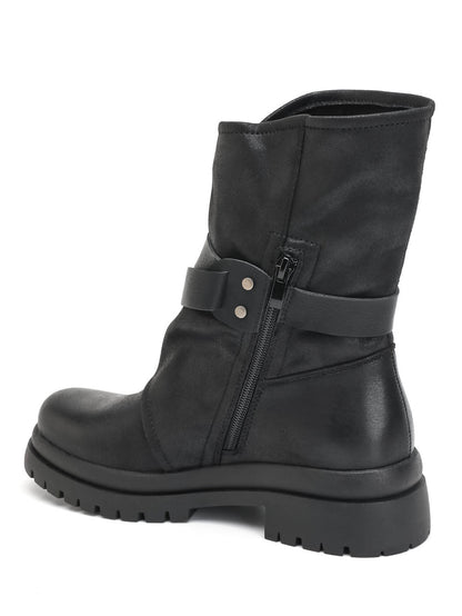 BOOTS NOIRES BIKER DOUBLES BOUCLES MISS ALLY