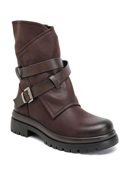 BOOTS MARRON BIKER DOUBLES BOUCLES MISS ALLY