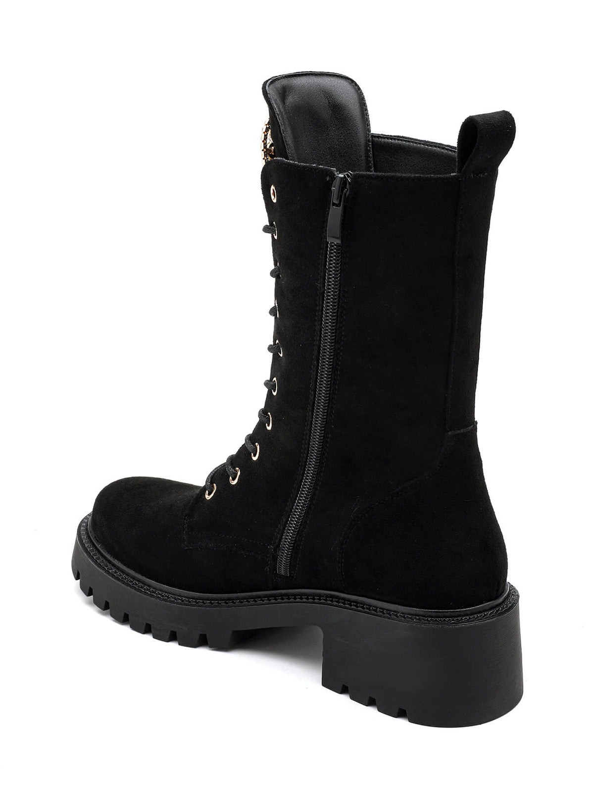 BOOTS SUÉDINE NOIRE LACETS CŒUR STRASS SEMELLE PLATEFORME MISS CRISTAL
