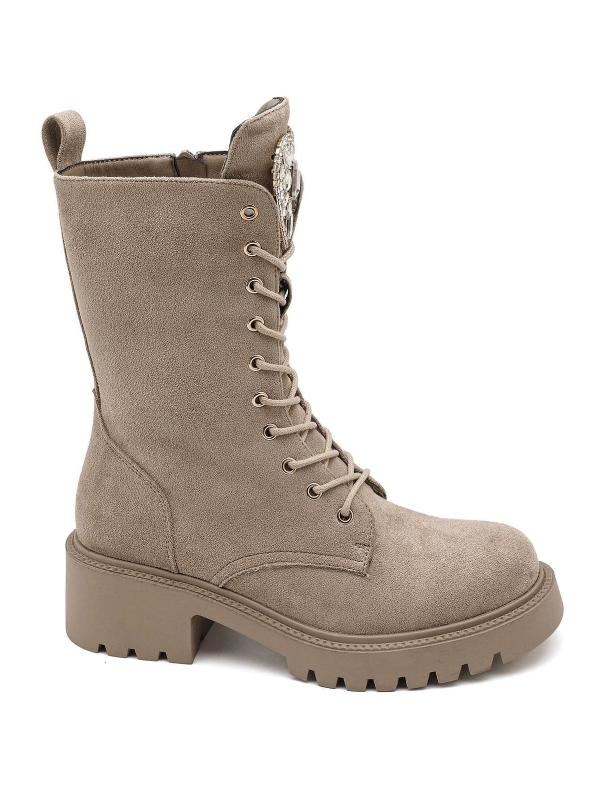 BOOTS SUÉDINE BEIGE TAUPE LACETS CŒUR STRASS SEMELLE PLATEFORME MISS CRISTAL (Copie)