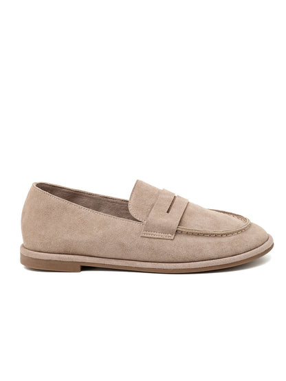 MOCASSINS PENNY LOAFERS EFFET DAIM – MOCASSINS FEMME PLATS CONFORTABLES TAUPE BEIGE