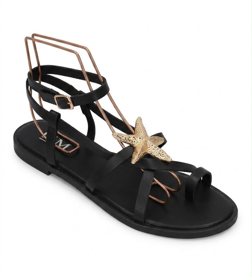 Sandales Bohèmes "Étoile de Mer" - Élégance Dorée & Noir Chic