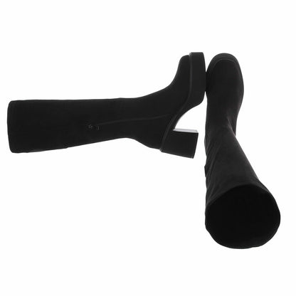 BOTTES HAUTES PLATFORM TALON EPAIS CARRE MISS JUNE SUEDINE NOIR