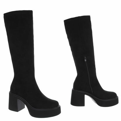 BOTTES HAUTES PLATFORM TALON EPAIS CARRE MISS JUNE SUEDINE NOIR