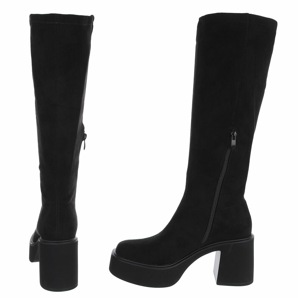 BOTTES HAUTES PLATFORM TALON EPAIS CARRE MISS JUNE SUEDINE NOIR