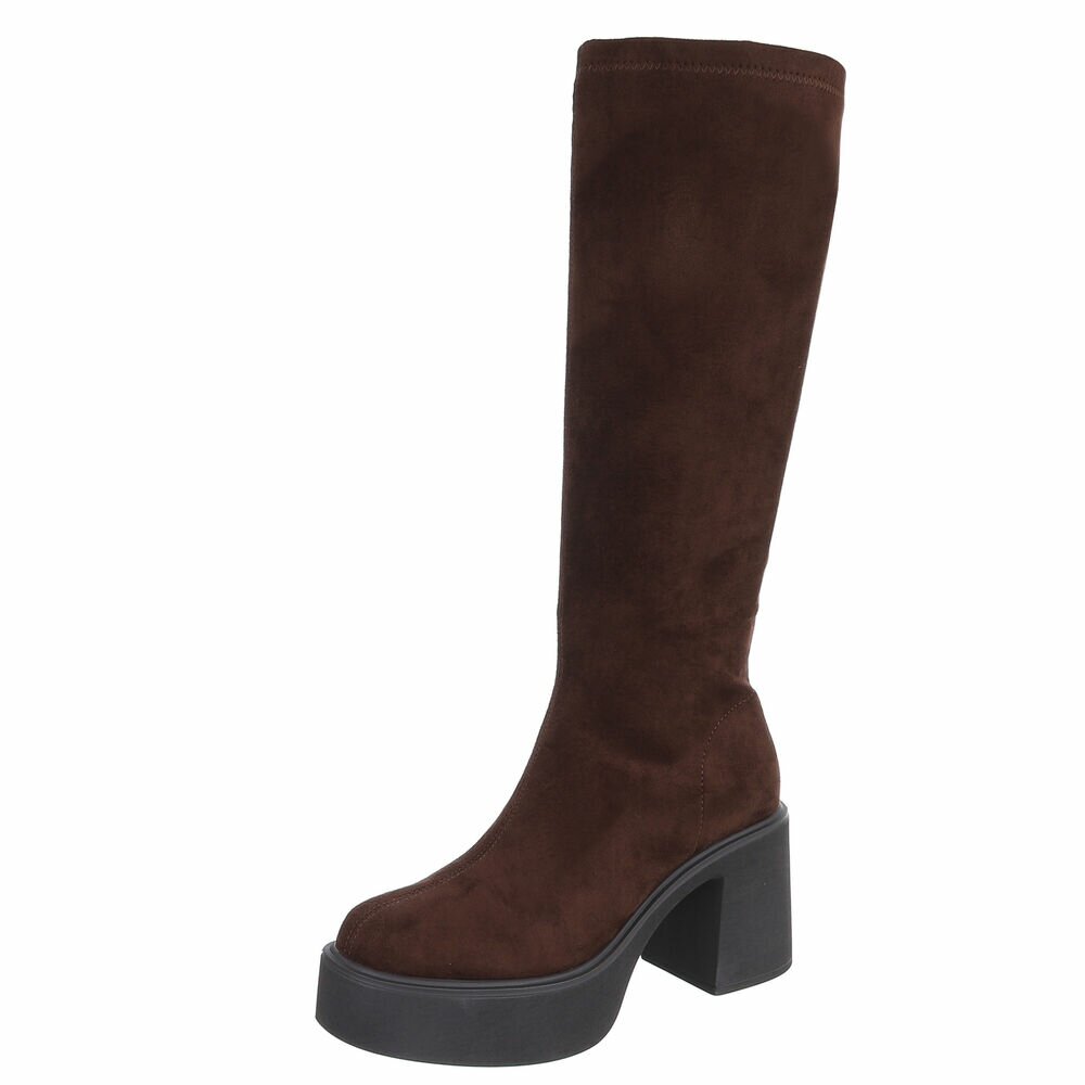 BOTTES HAUTES PLATFORM TALON EPAIS CARRE MISS JUNE SUEDINE MARRON CHOCO