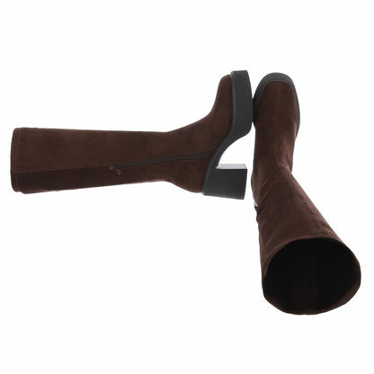 BOTTES HAUTES PLATFORM TALON EPAIS CARRE MISS JUNE SUEDINE MARRON CHOCO