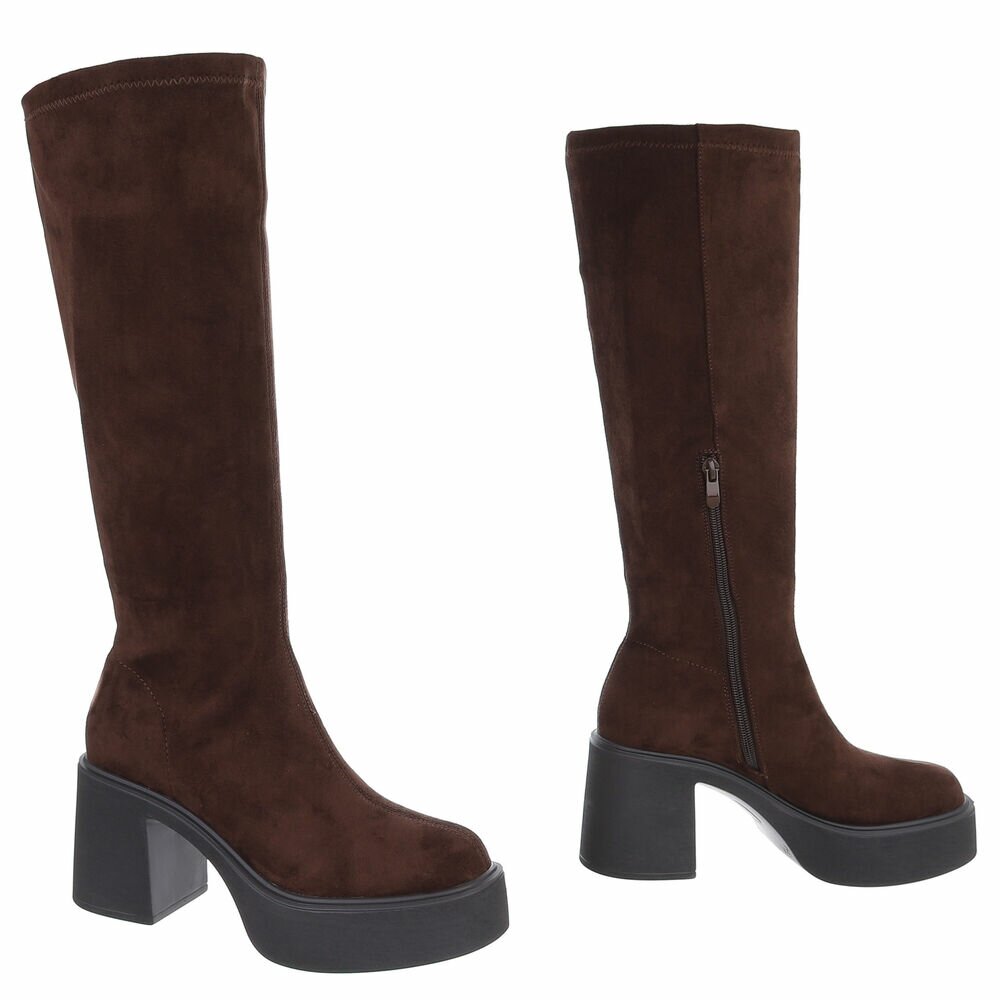 BOTTES HAUTES PLATFORM TALON EPAIS CARRE MISS JUNE SUEDINE MARRON CHOCO
