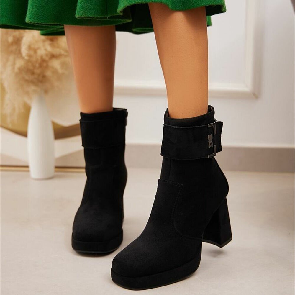 BOTTINES FEMME NOIRES À TALON CARRÉ ET PLATEFORME MISS EMERY