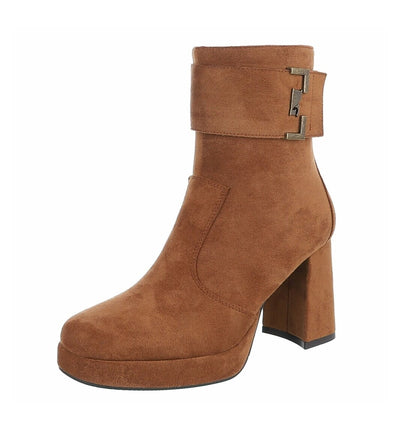 BOTTINES FEMME CAMEL À TALON CARRÉ ET PLATEFORME MISS EMERY