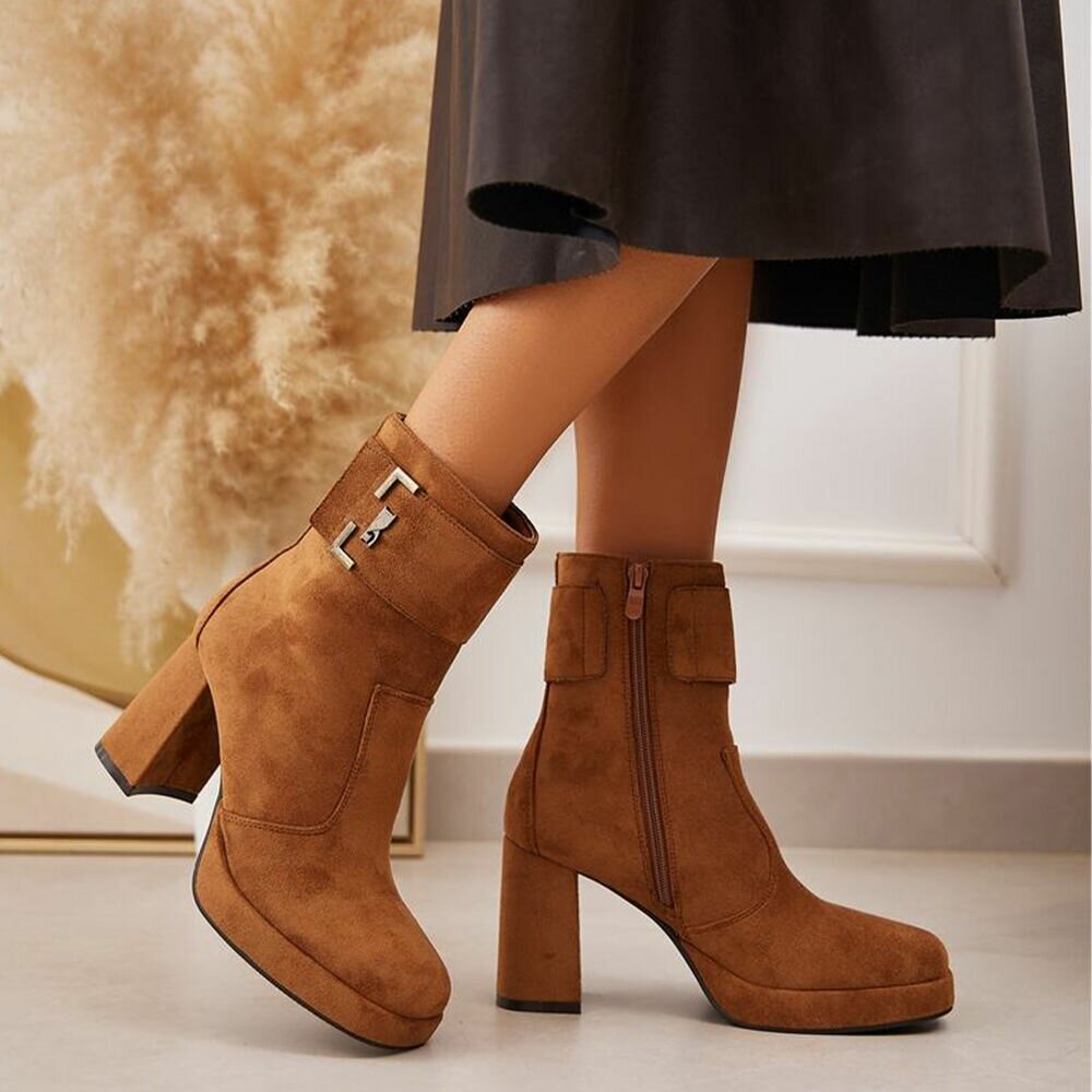 BOTTINES FEMME CAMEL À TALON CARRÉ ET PLATEFORME MISS EMERY