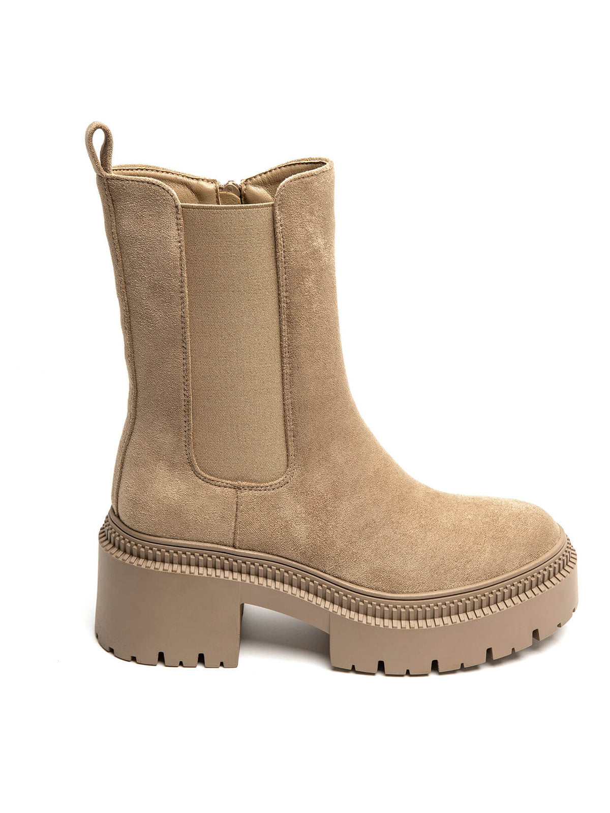 BOOTS CHELSEA SUÉDINE BEIGE SEMELLE PLATEFORME CRANTÉE MISS ARIANA