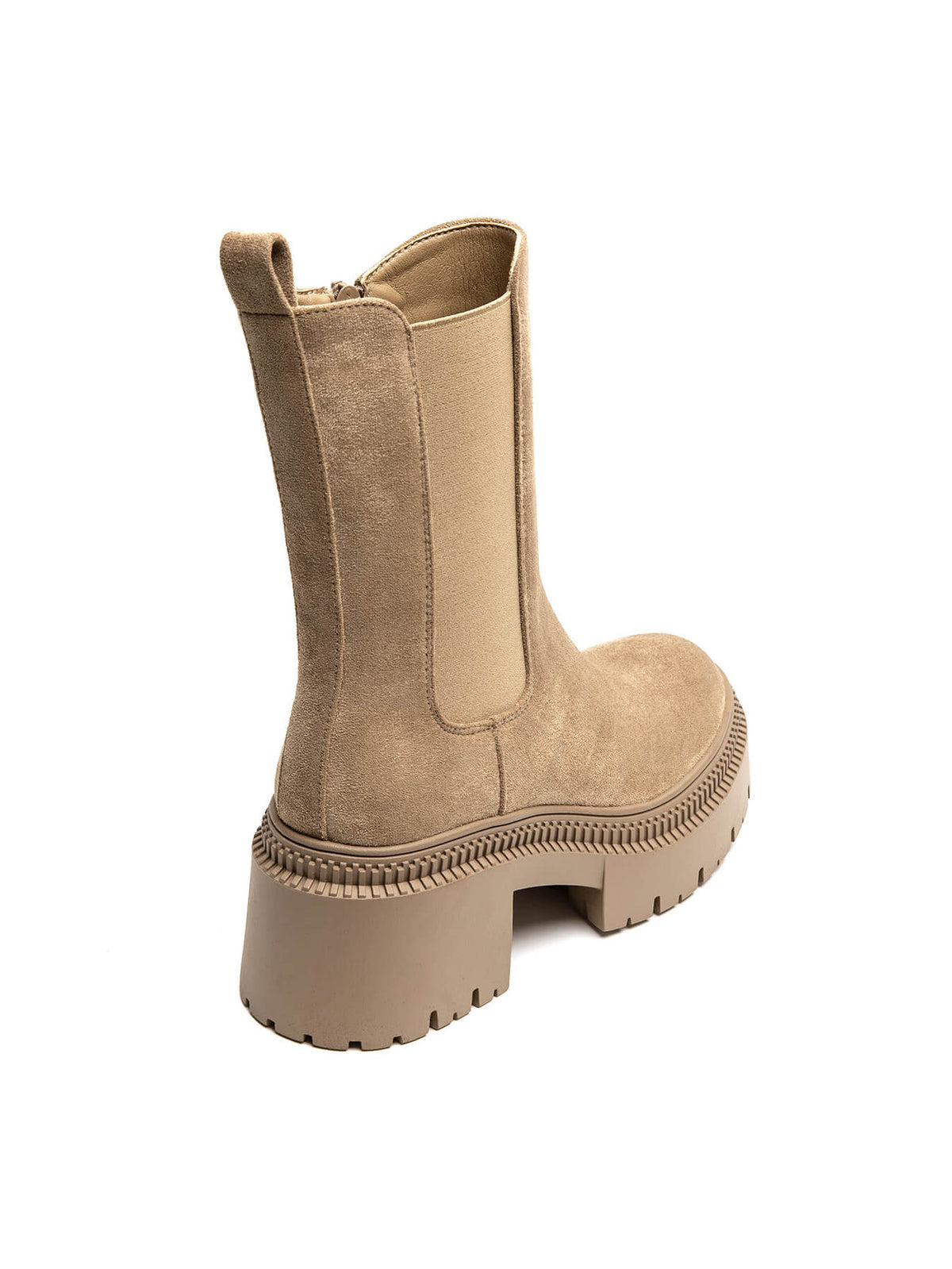 BOOTS CHELSEA SUÉDINE BEIGE SEMELLE PLATEFORME CRANTÉE MISS ARIANA
