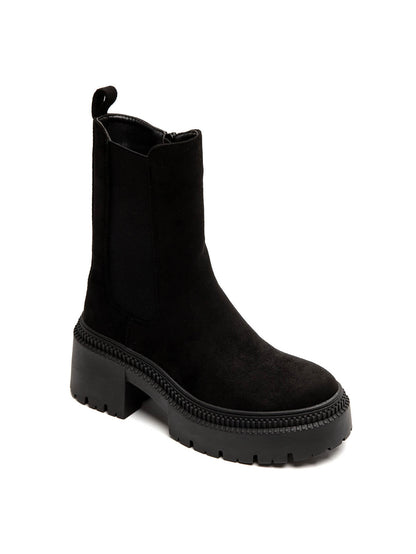BOOTS CHELSEA SUÉDINE NOIRE SEMELLE PLATEFORME CRANTÉE MISS ARIANA
