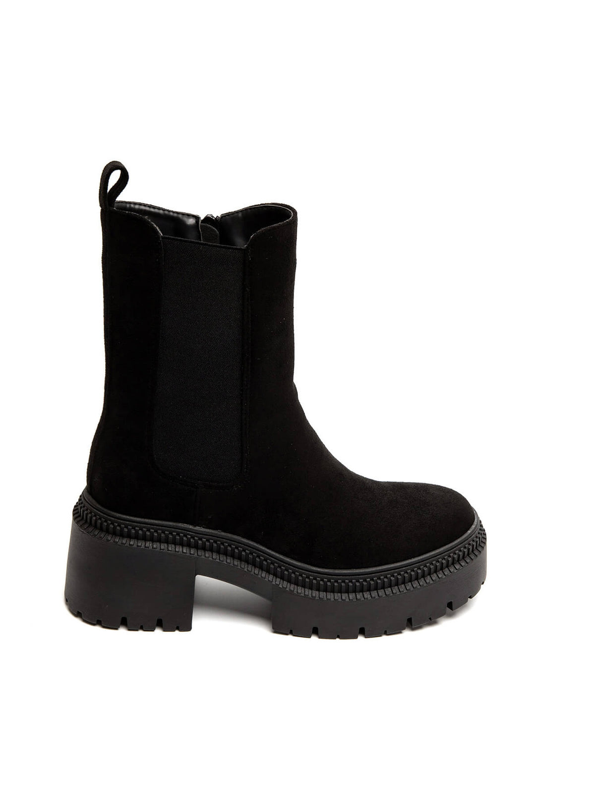 BOOTS CHELSEA SUÉDINE NOIRE SEMELLE PLATEFORME CRANTÉE MISS ARIANA