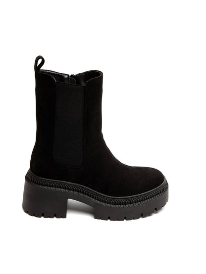 BOOTS CHELSEA SUÉDINE NOIRE SEMELLE PLATEFORME CRANTÉE MISS ARIANA