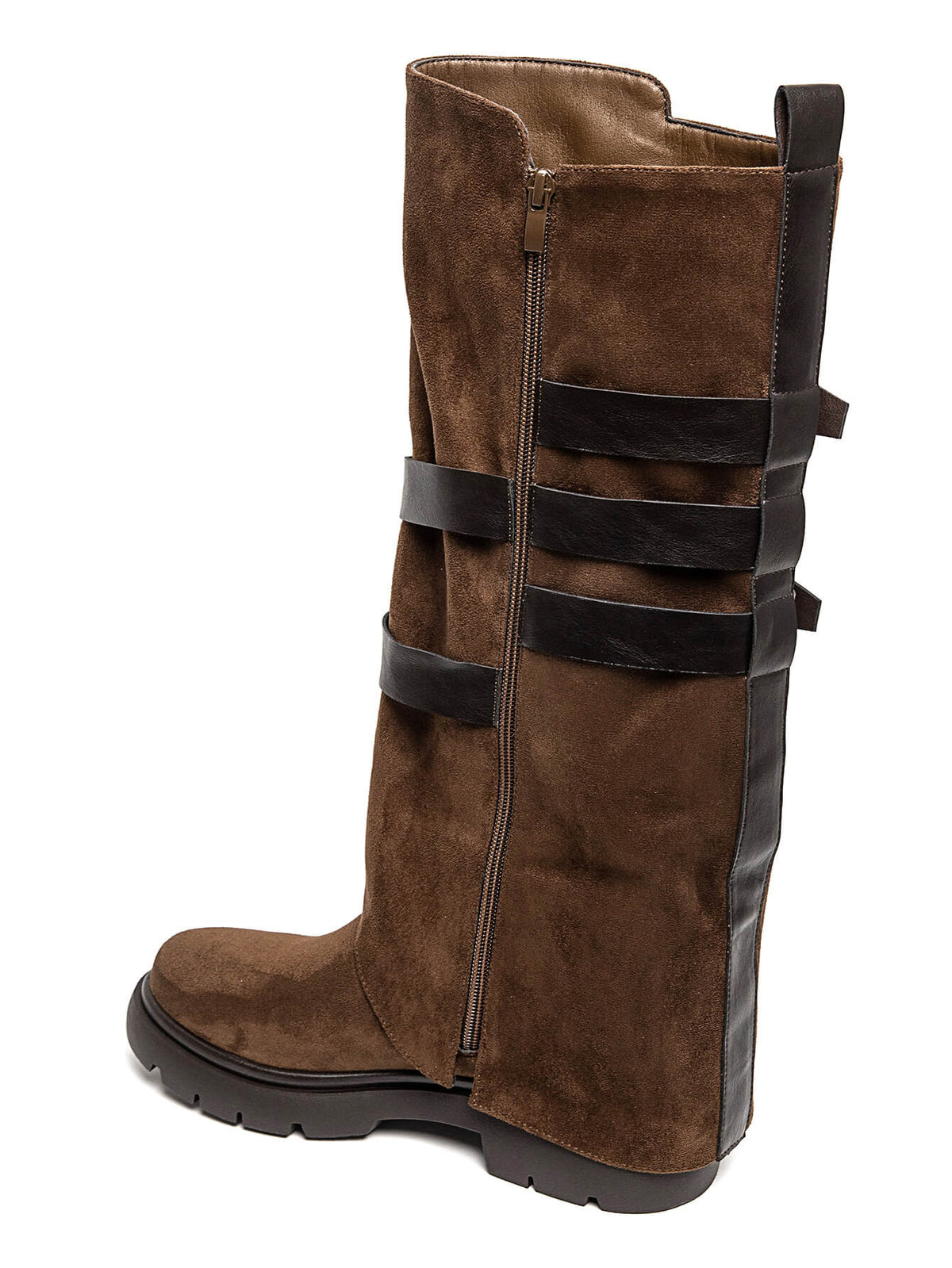 BOTTES HAUTES À RABAT EFFET DAIM CAMEL – BOTTES FEMME À BOUCLES SEMELLE CRANTÉE