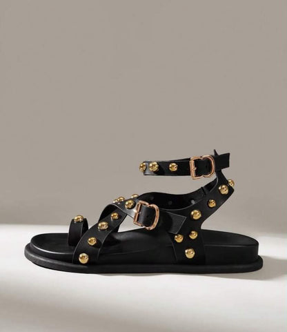 Sandales Gladiateurs à Clous Dorés - Style Rock & Chic