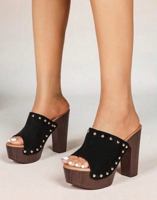 Mules à Plateforme cloutées - Élégance Rétro-Chic Noir