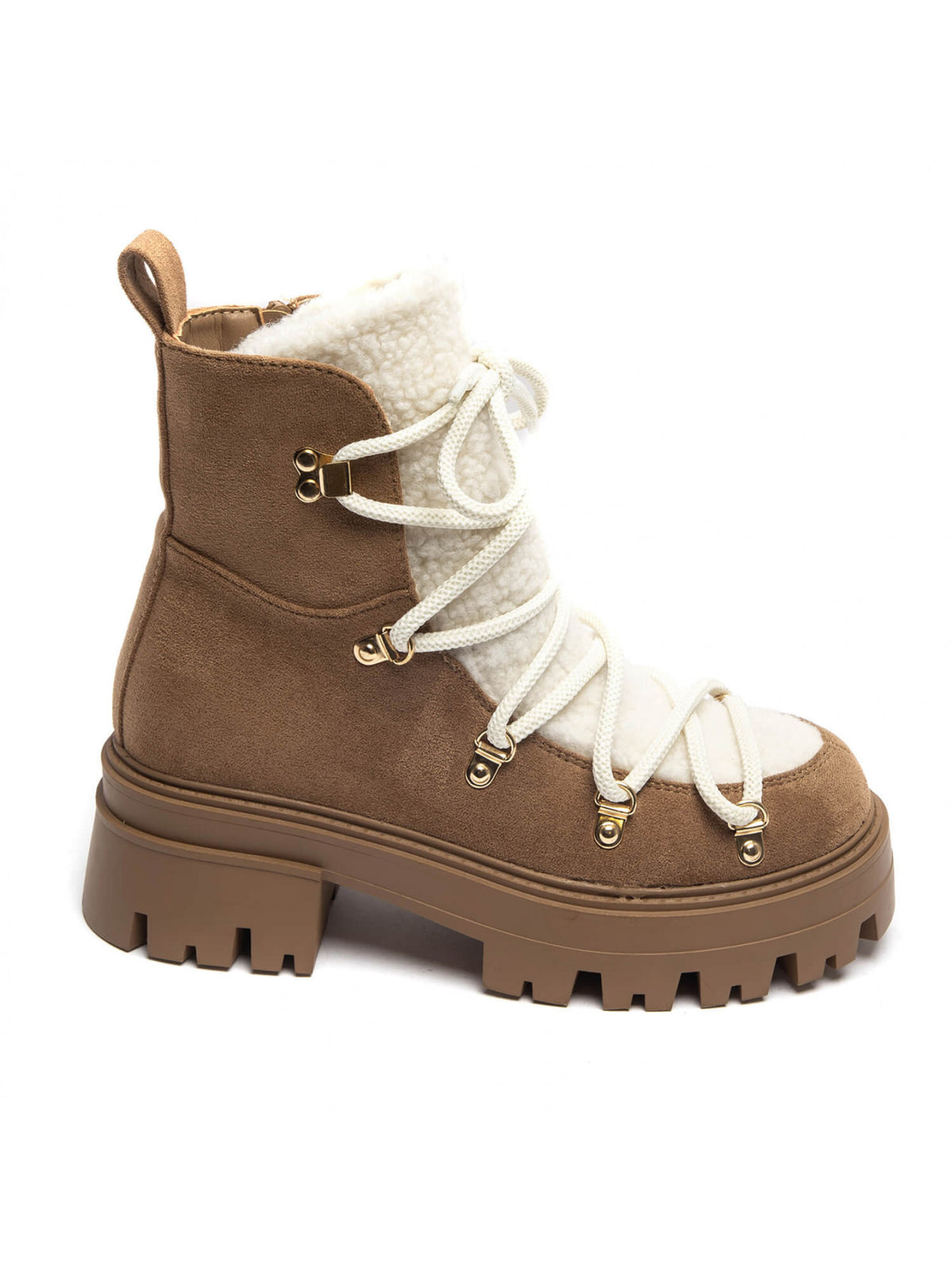 BOOTS RANDO EFFET DAIM ET MOUMOUTE – BOTTINES FEMME À LACETS SEMELLE CRANTÉE CAMEL