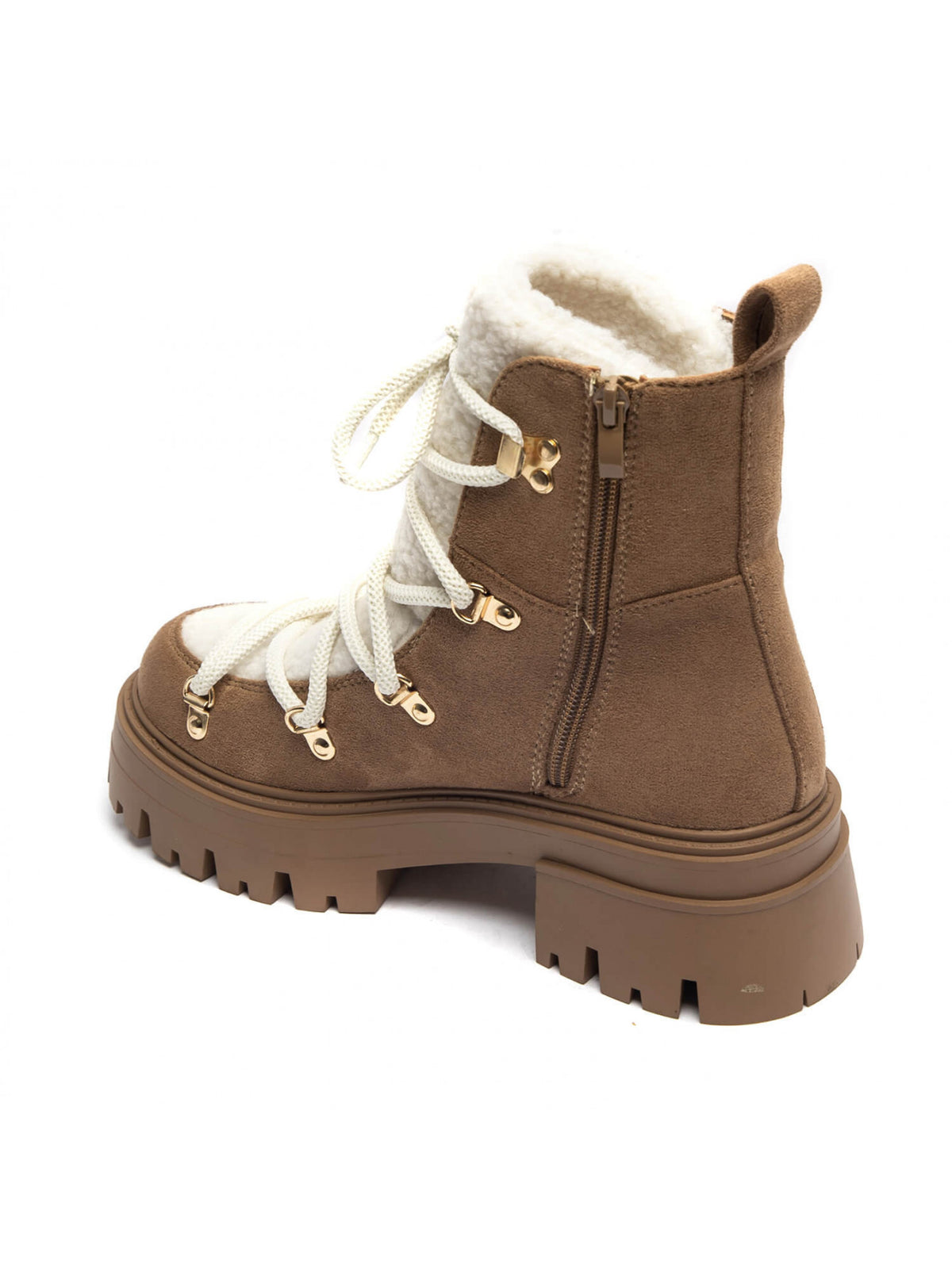 BOOTS RANDO EFFET DAIM ET MOUMOUTE – BOTTINES FEMME À LACETS SEMELLE CRANTÉE CAMEL