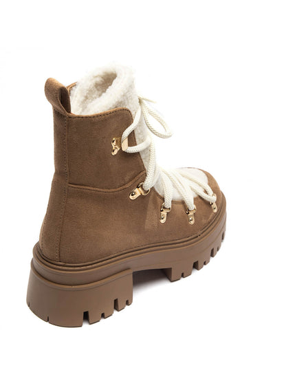 BOOTS RANDO EFFET DAIM ET MOUMOUTE – BOTTINES FEMME À LACETS SEMELLE CRANTÉE CAMEL