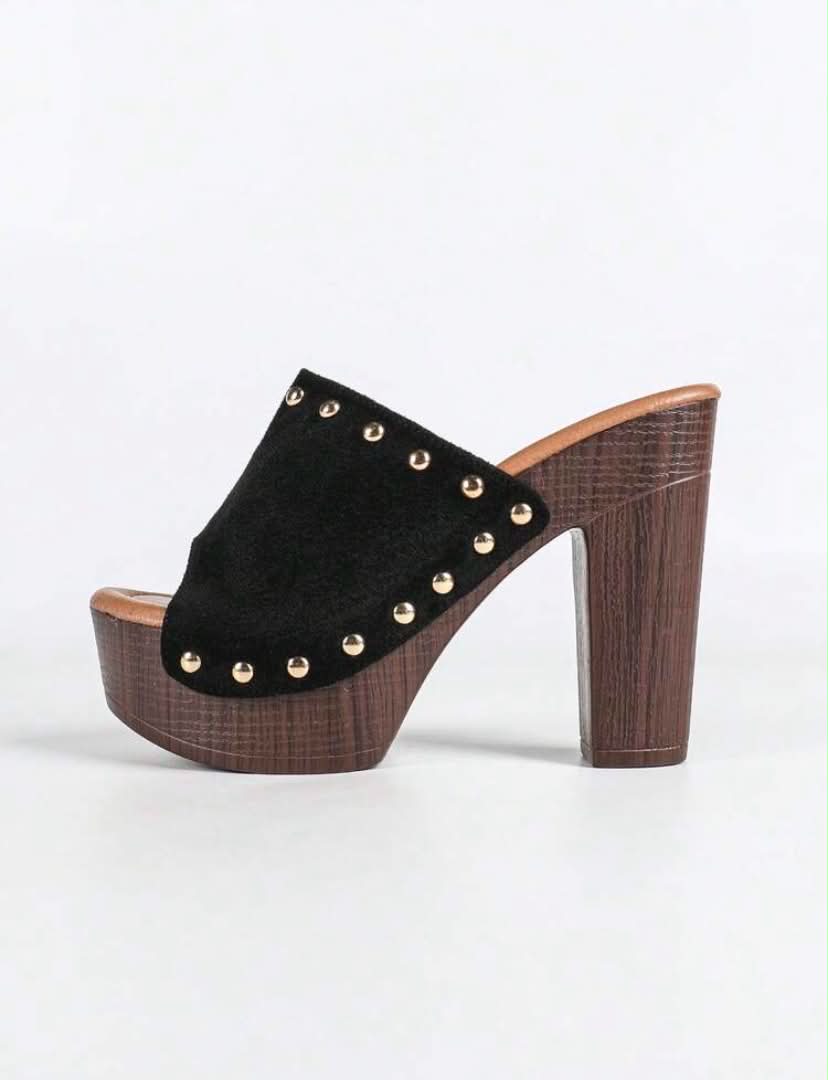 Mules à Plateforme cloutées - Élégance Rétro-Chic Noir