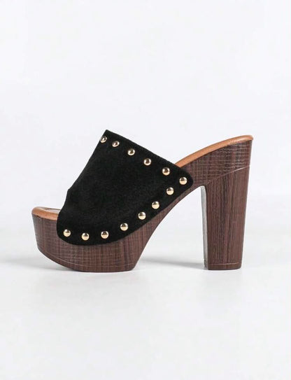 Mules à Plateforme cloutées - Élégance Rétro-Chic Noir