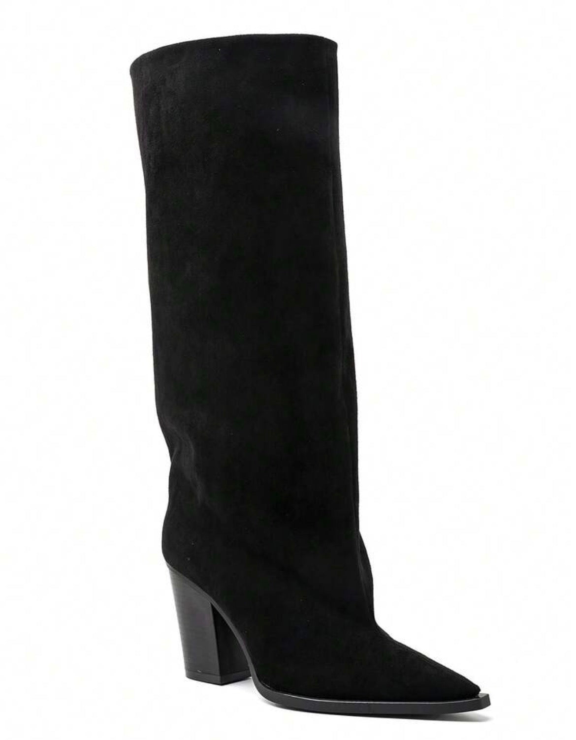 BOTTES HAUTES SUÉDINE BOUT POINTU TALON BLOC – MISS ABIGAIL NOIR