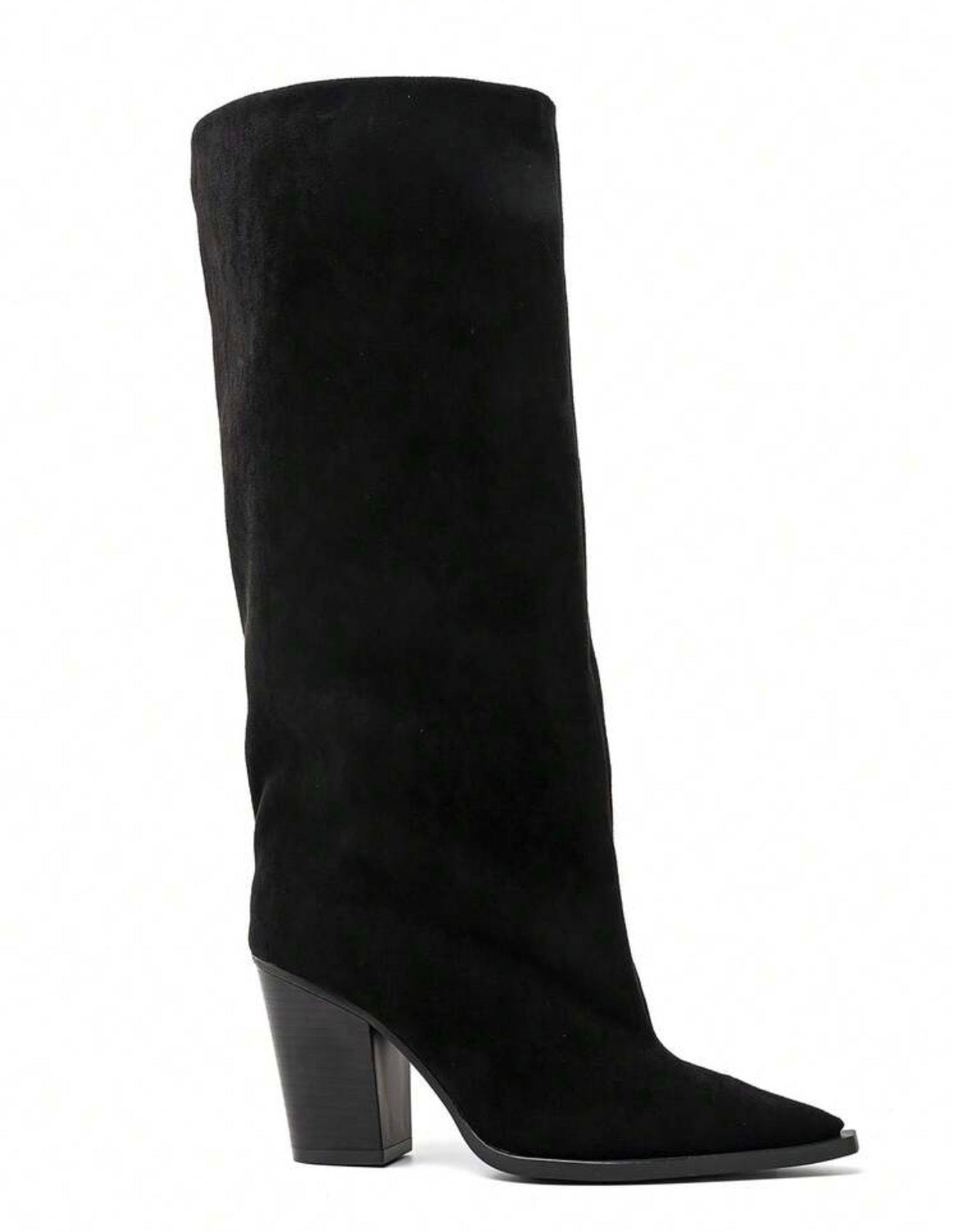 BOTTES HAUTES SUÉDINE BOUT POINTU TALON BLOC – MISS ABIGAIL NOIR