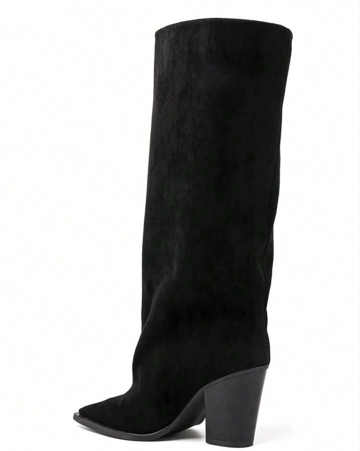 BOTTES HAUTES SUÉDINE BOUT POINTU TALON BLOC – MISS ABIGAIL NOIR