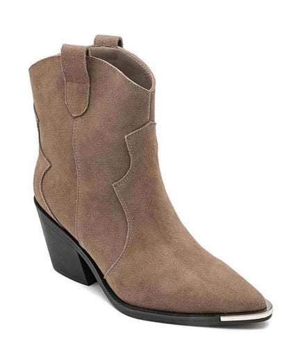 BOTTINES WESTERN FEMME EFFET DAIM BOUT MÉTAL – TAUPE MISS ALINA