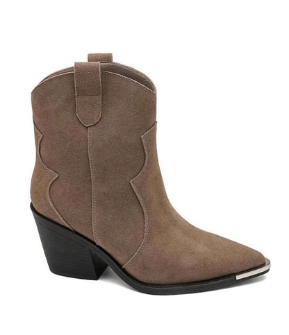 BOTTINES WESTERN FEMME EFFET DAIM BOUT MÉTAL – TAUPE MISS ALINA