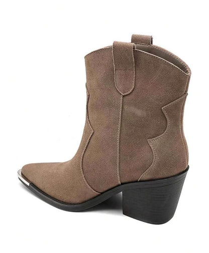 BOTTINES WESTERN FEMME EFFET DAIM BOUT MÉTAL – TAUPE MISS ALINA