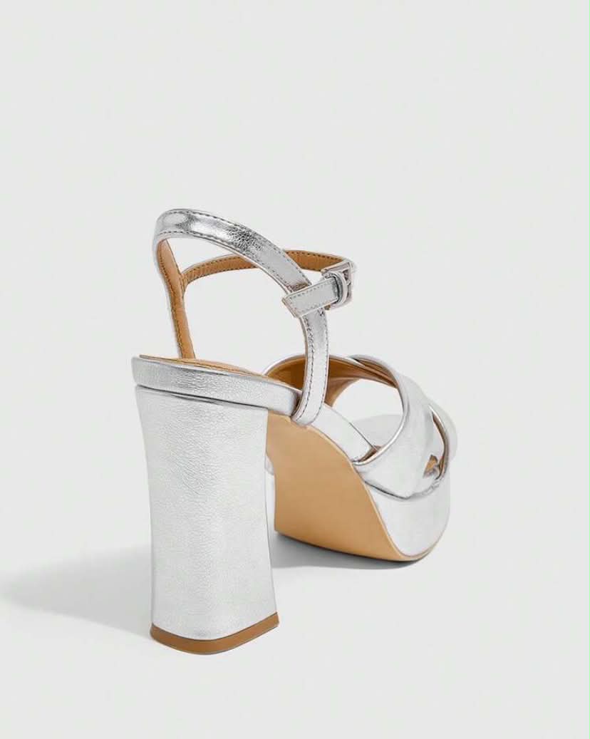 Sandales à Talons Plateforme – Effet Miroir Argenté