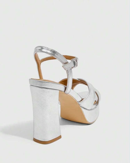 Sandales à Talons Plateforme – Effet Miroir Argenté