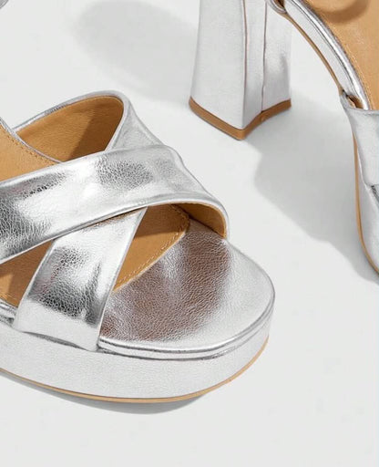 Sandales à Talons Plateforme – Effet Miroir Argenté