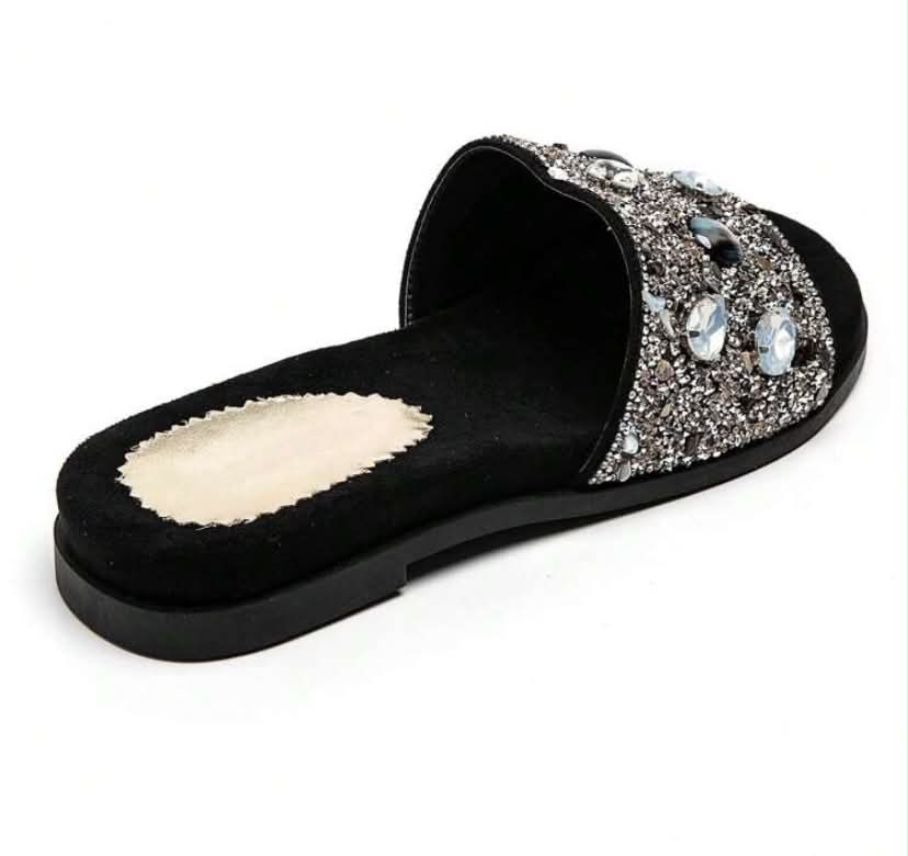 sandales Mules "Nuit Étoilée" – Noir & Bijoux Scintillants
