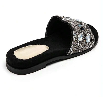sandales Mules "Nuit Étoilée" – Noir & Bijoux Scintillants