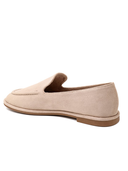 MOCASSINS SOUPLES EFFET DAIM – LOAFERS FEMME À ENFILER SEMELLE PLATE BEIGE TAUPE DEBBIE