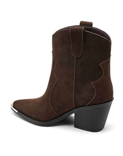 BOTTINES WESTERN FEMME EFFET DAIM BOUT MÉTAL – CHOCOLAT MISS ALINA