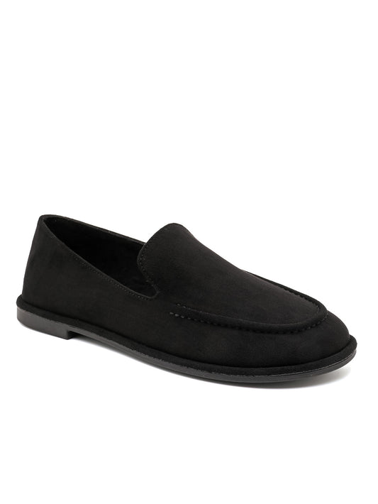MOCASSINS SOUPLES EFFET DAIM – LOAFERS FEMME À ENFILER SEMELLE PLATE NOIR DEBBIE