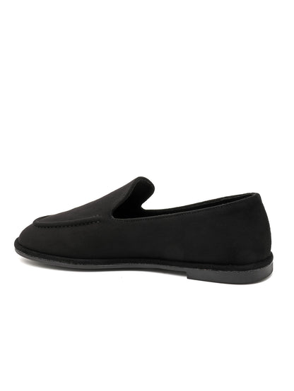 MOCASSINS SOUPLES EFFET DAIM – LOAFERS FEMME À ENFILER SEMELLE PLATE NOIR DEBBIE