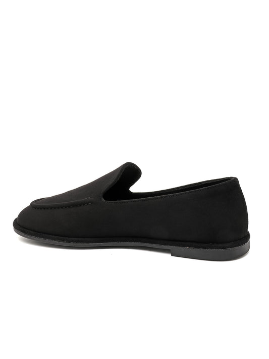 MOCASSINS SOUPLES EFFET DAIM – LOAFERS FEMME À ENFILER SEMELLE PLATE NOIR DEBBIE